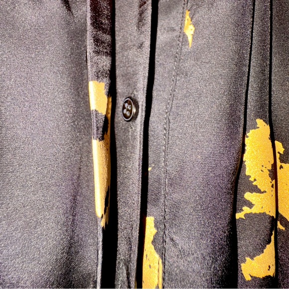 OTTE New York Luxury Black and Gold Leaf Splatter Shirt Dress with Pockets Sz M - Picture 8 of 12